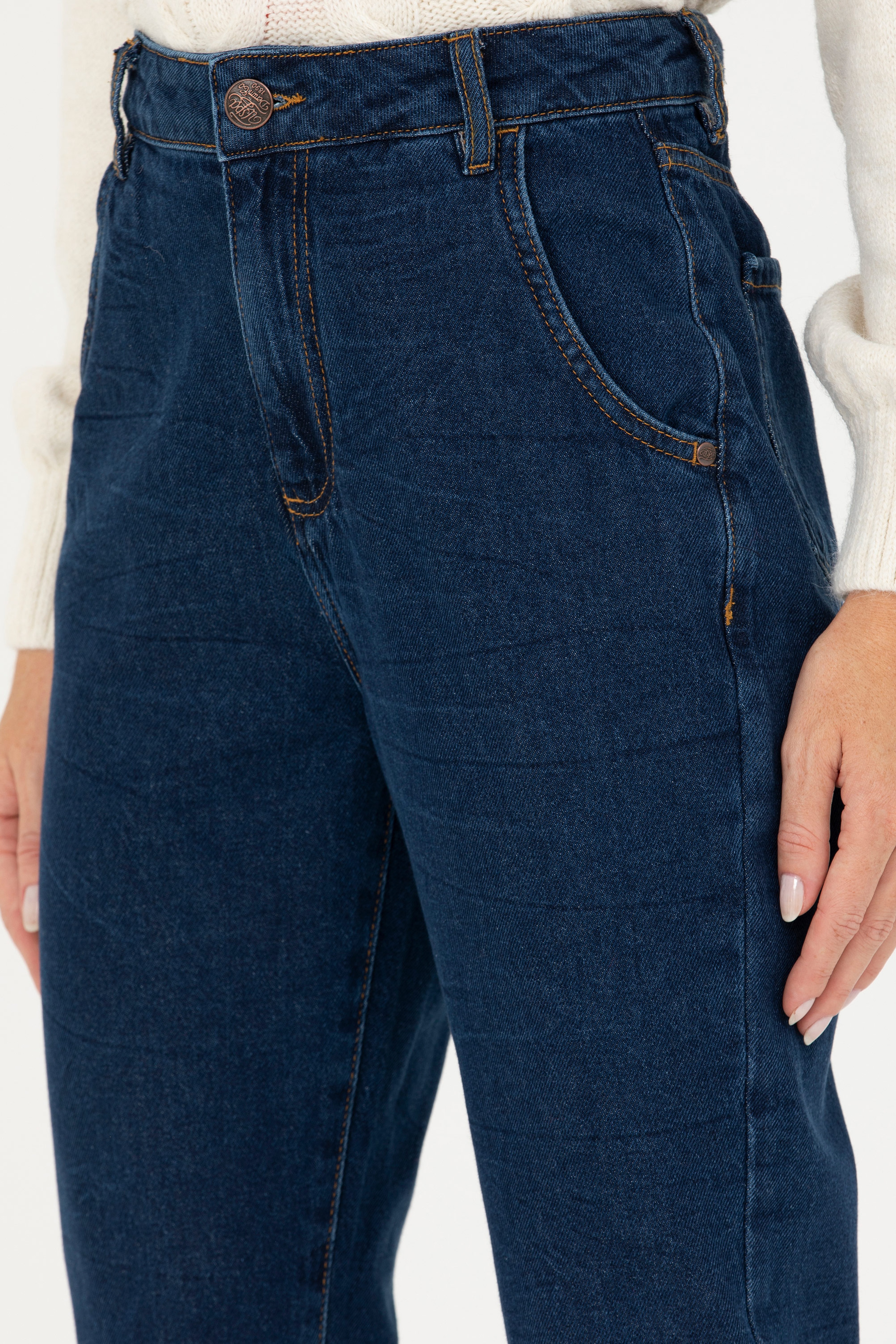 Kadın Koyu Mavi Mom Hight Waist Fit Jean Pantolon