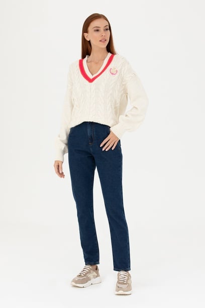 Kadın Koyu Mavi Mom Hight Waist Fit Jean Pantolon