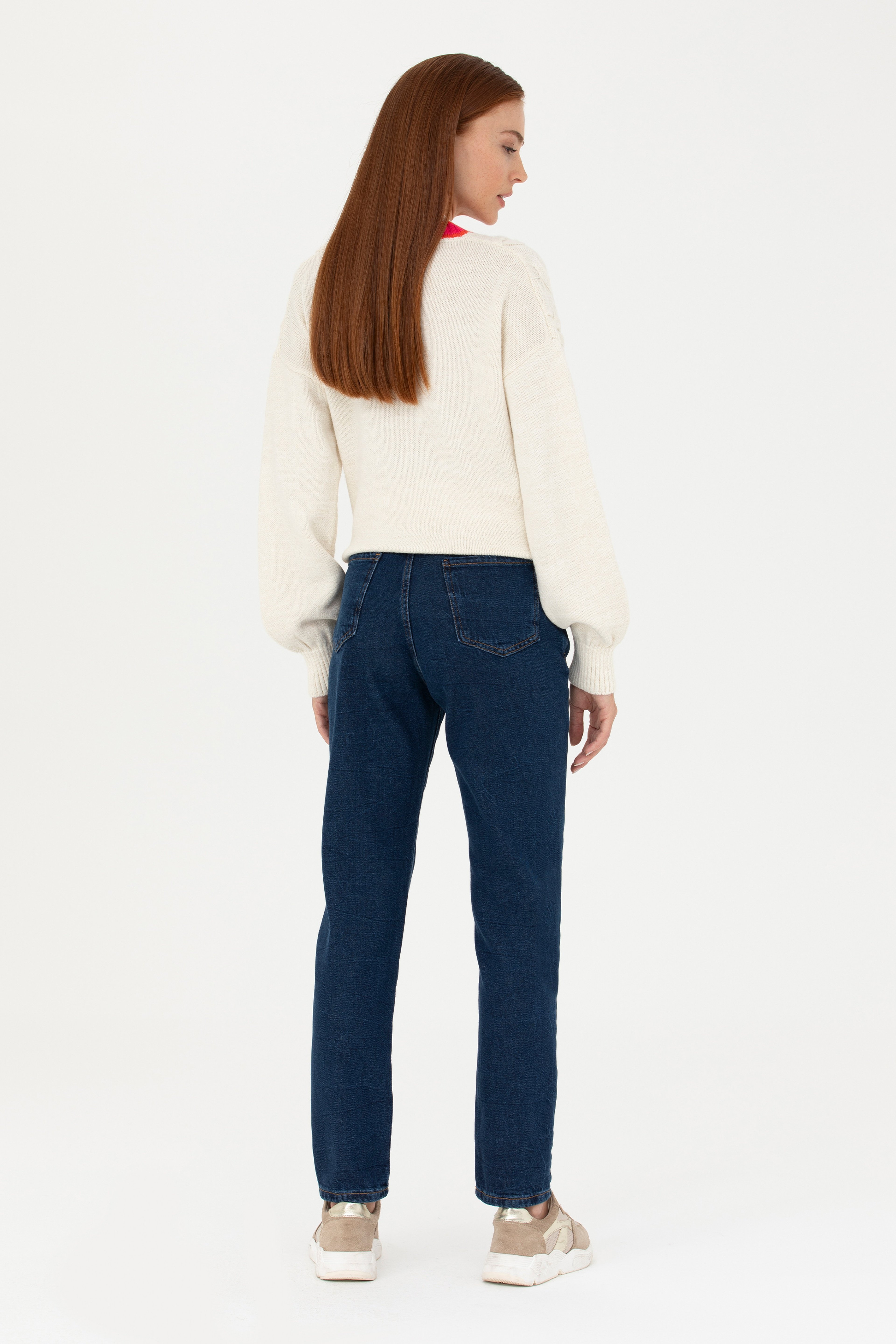 Kadın Koyu Mavi Mom Hight Waist Fit Jean Pantolon
