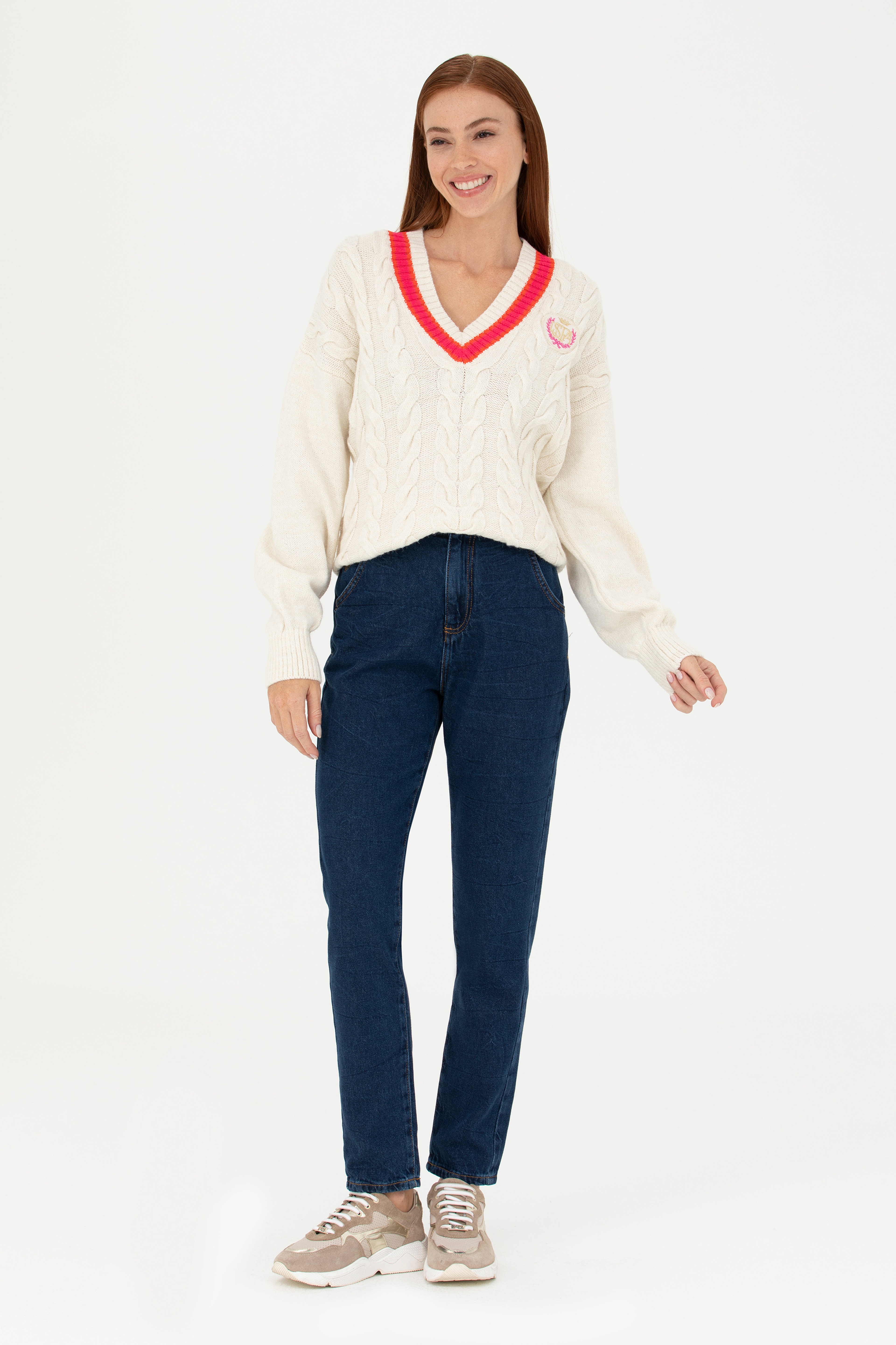 Kadın Koyu Mavi Mom Hight Waist Fit Jean Pantolon - Image 1
