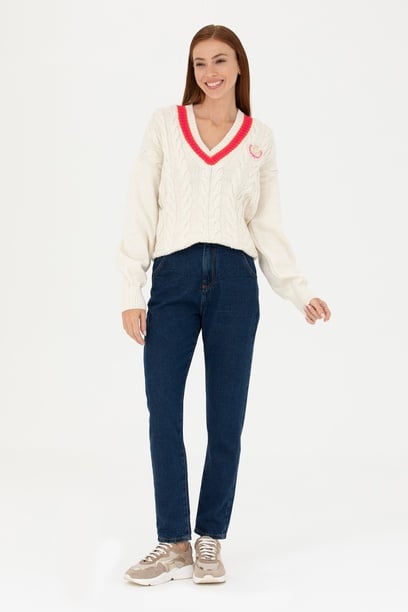 Kadın Koyu Mavi Mom Hight Waist Fit Jean Pantolon