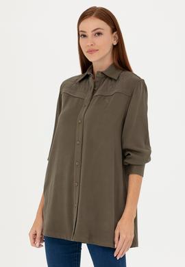 Kadın Haki Uzun Kollu Gömlek - 50271426012