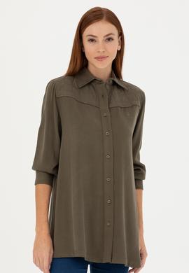 Kadın Haki Uzun Kollu Gömlek - 50271426012
