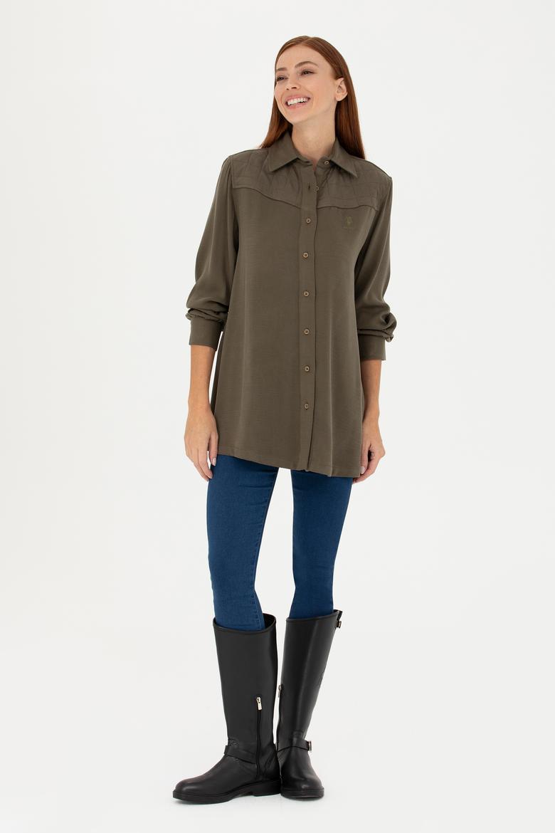 Kadın Haki Uzun Kollu Gömlek - 50271426012