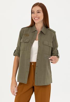 Kadın Haki Uzun Kollu Gömlek - 50271854010