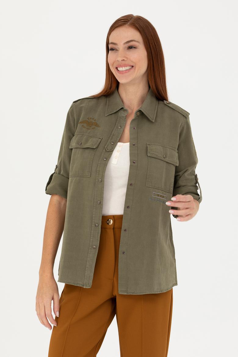 Kadın Haki Uzun Kollu Gömlek