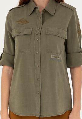 Kadın Haki Uzun Kollu Gömlek - 50271854010