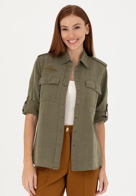 Kadın Haki Uzun Kollu Gömlek - 50271854010