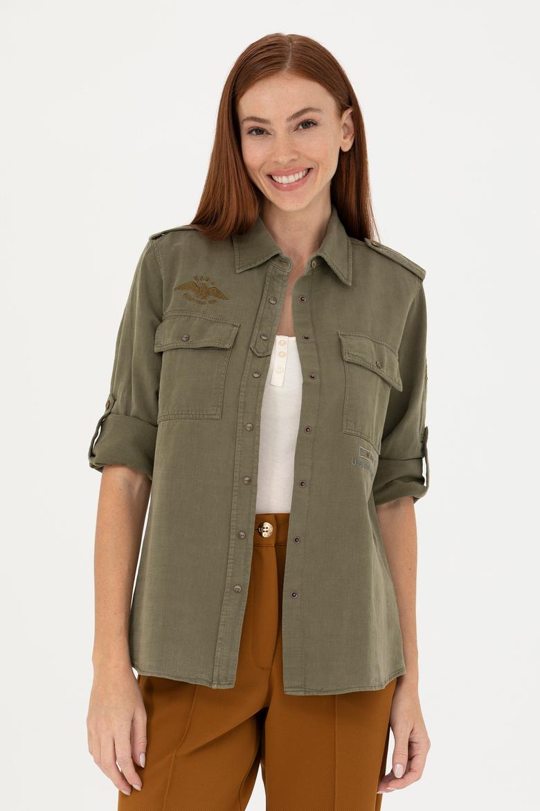 Kadın Haki Uzun Kollu Gömlek - 50271854010