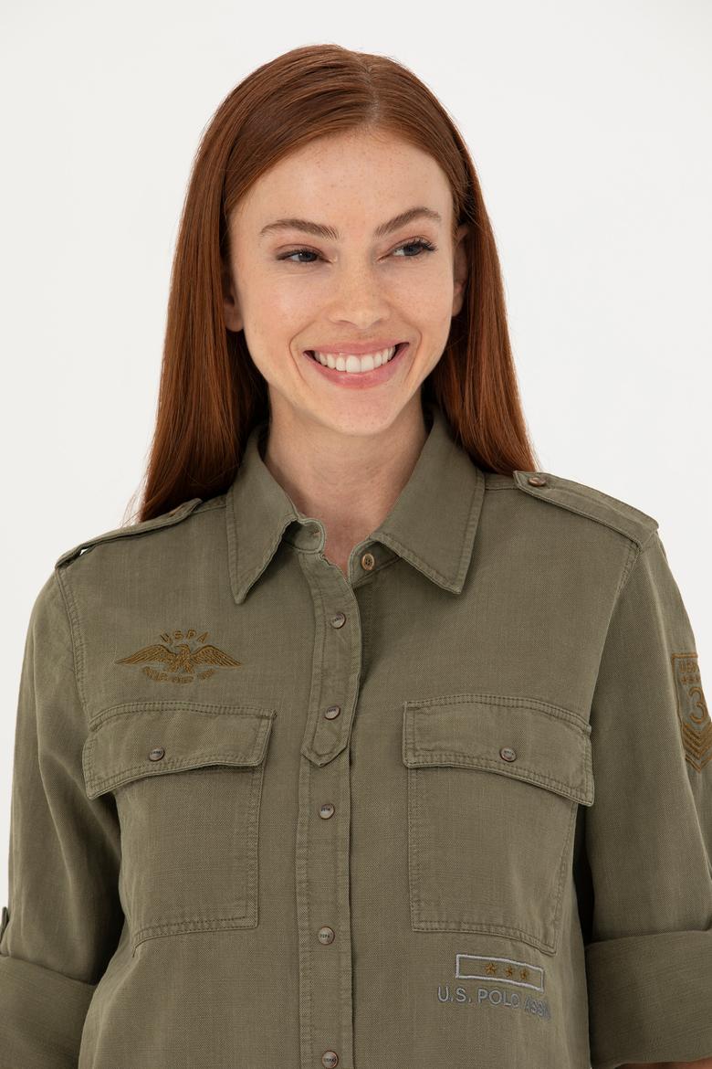 Kadın Haki Uzun Kollu Gömlek - 50271854010