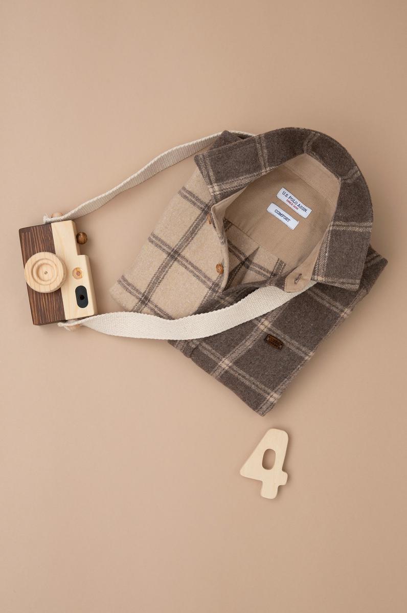 Erkek Çocuk Açık Haki Uzun Kollu Gömlek