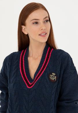 Kadın Lacivert V Yaka Kazak - 50270447008