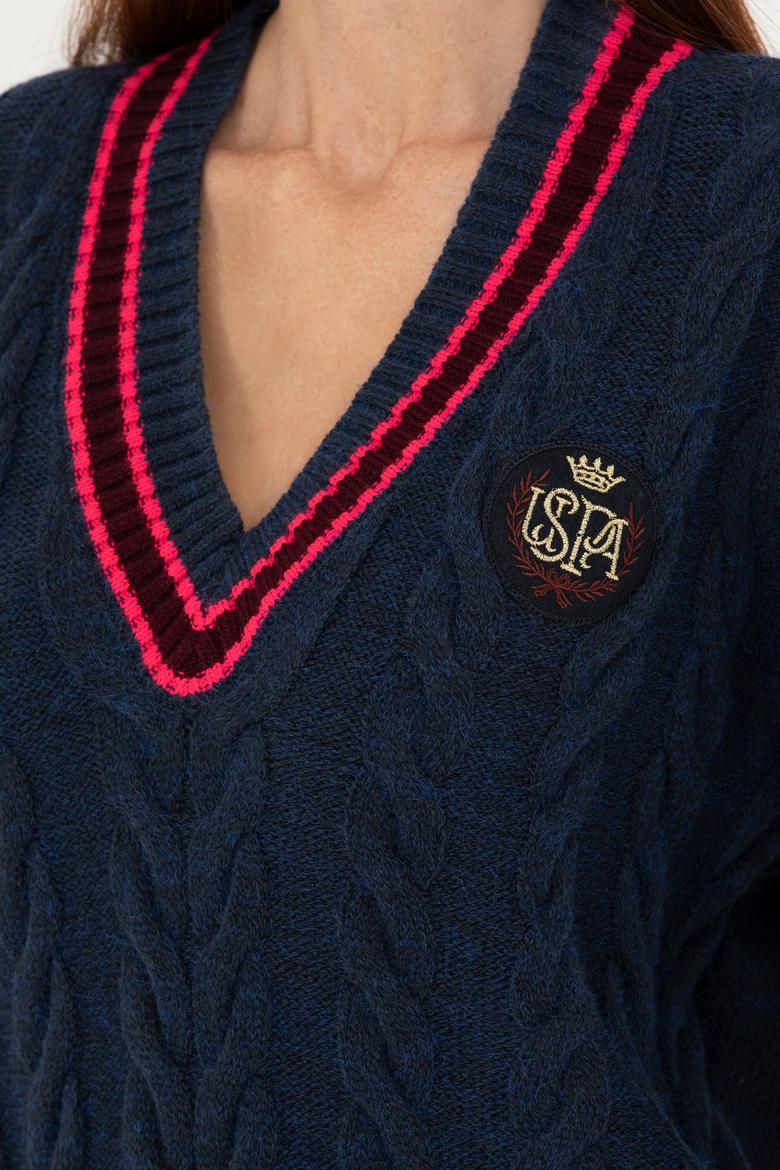 Kadın Lacivert V Yaka Kazak - 50270447008