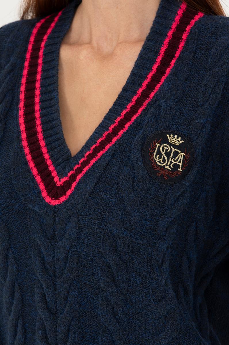 Kadın Lacivert V Yaka Kazak