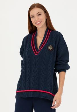 Kadın Lacivert V Yaka Kazak - 50270447008