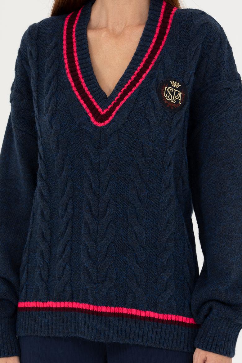 Kadın Lacivert V Yaka Kazak - 50270447008