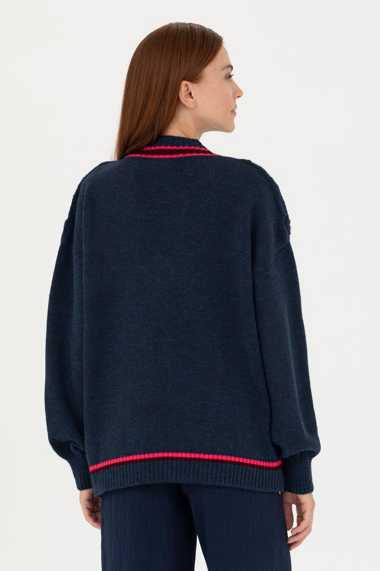 Kadın Lacivert V Yaka Kazak - 50270447008