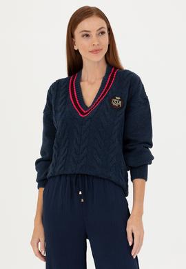 Kadın Lacivert V Yaka Kazak - 50270447008
