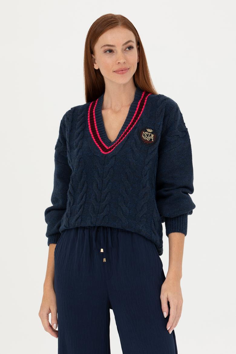 Kadın Lacivert V Yaka Kazak - 50270447008