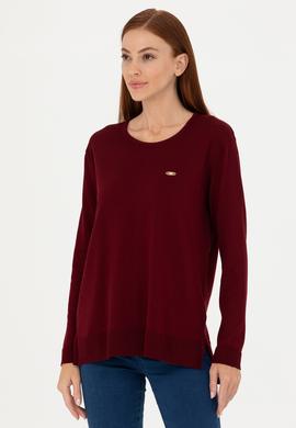 Kadın Bordo Bisiklet Yaka Basic Kazak - 50277309015