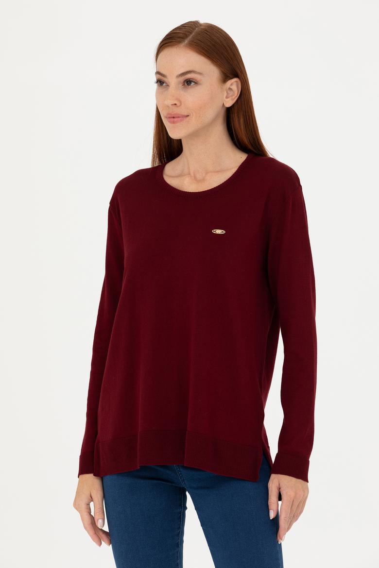 Kadın Bordo Bisiklet Yaka Basic Kazak - 50277309015