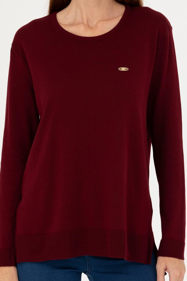 Kadın Bordo Bisiklet Yaka Basic Kazak - 50277309015