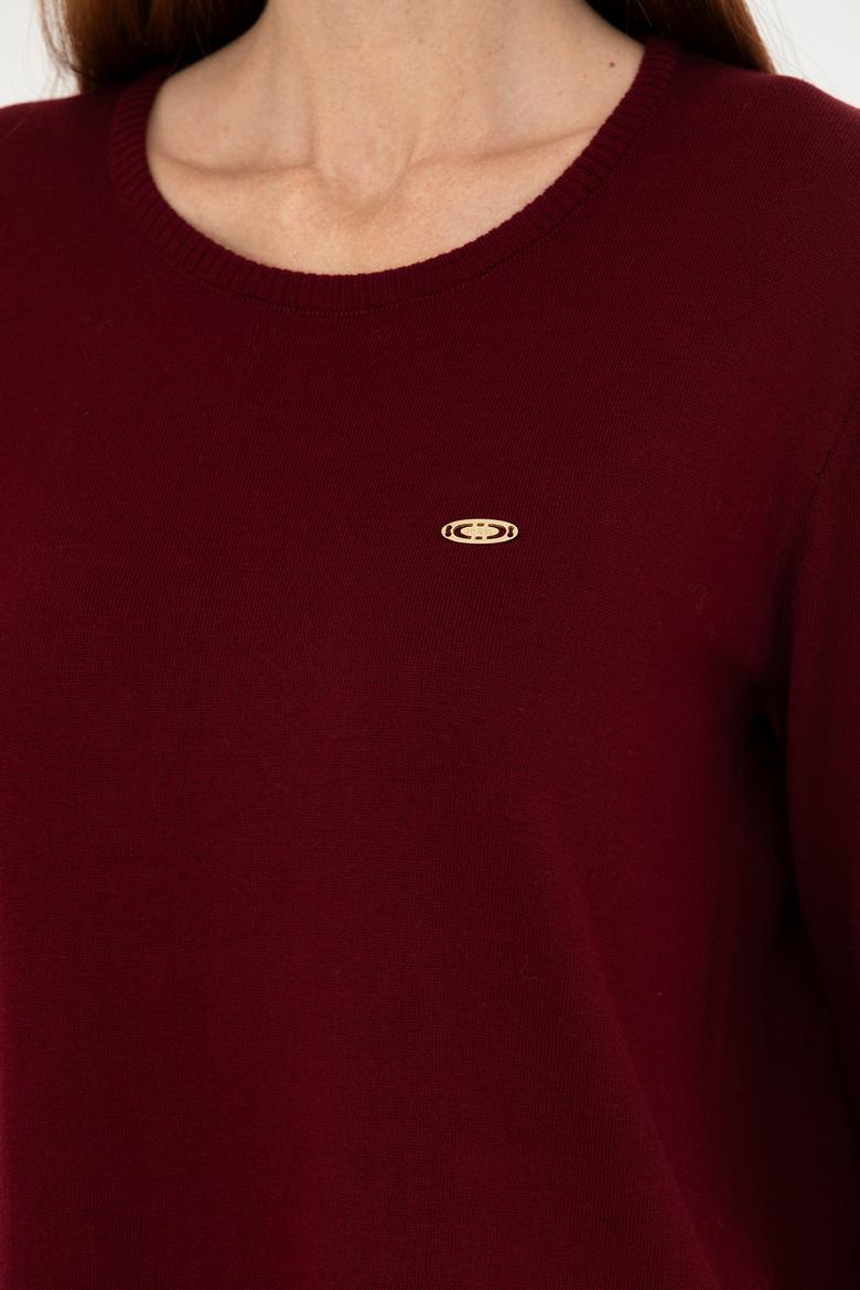 Kadın Bordo Bisiklet Yaka Basic Kazak - 50277309015