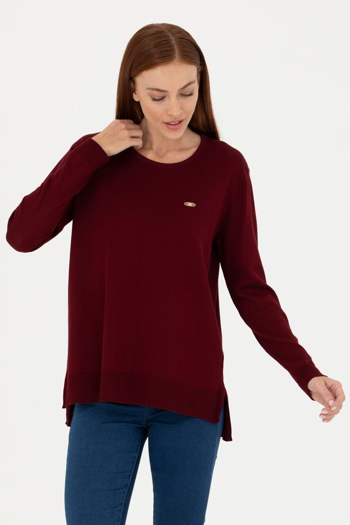 Kadın Bordo Bisiklet Yaka Basic Kazak