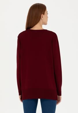 Kadın Bordo Bisiklet Yaka Basic Kazak - 50277309015