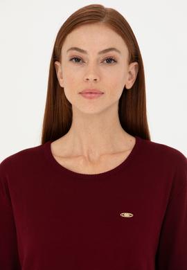 Kadın Bordo Bisiklet Yaka Basic Kazak - 50277309015