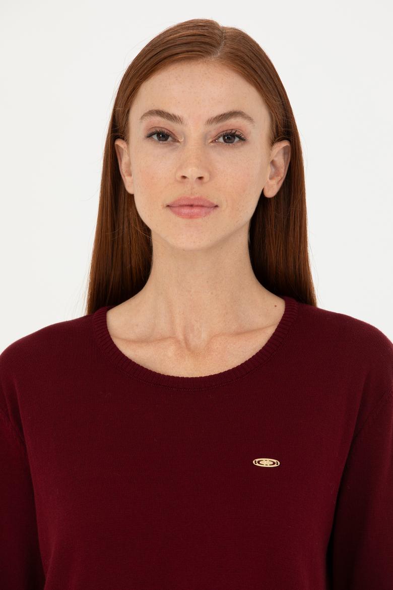 Kadın Bordo Bisiklet Yaka Basic Kazak - 50277309015