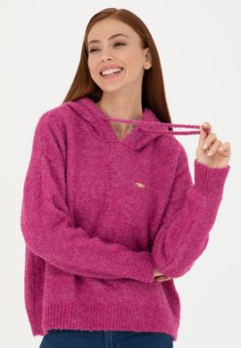 Kadın Menekşe Kapüşonlu Kazak - 50270445020