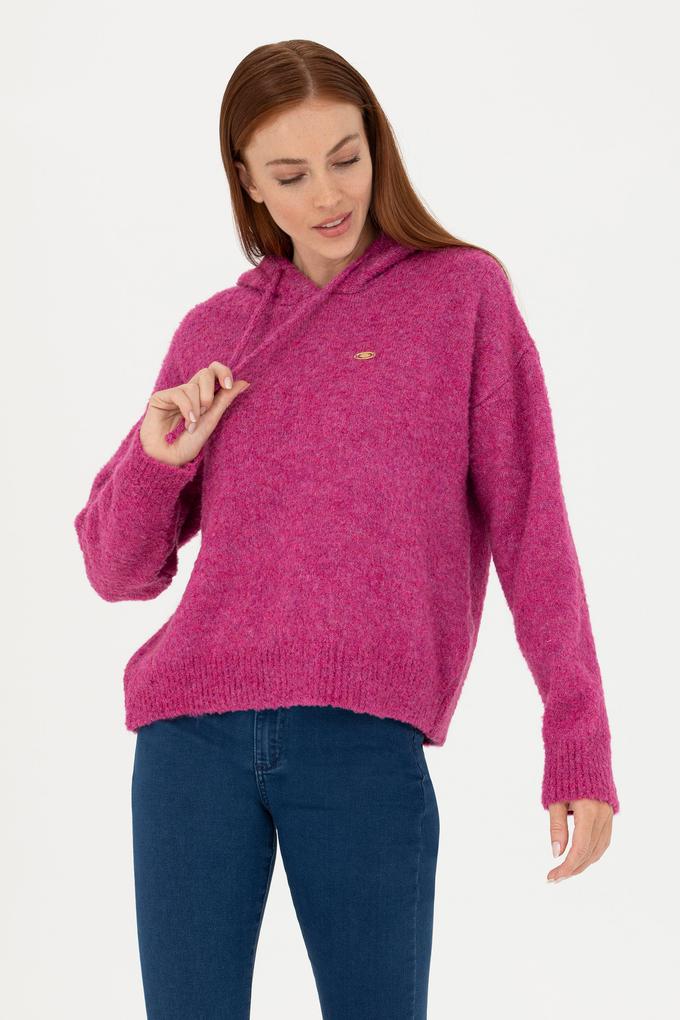 Kadın Menekşe Kapüşonlu Kazak