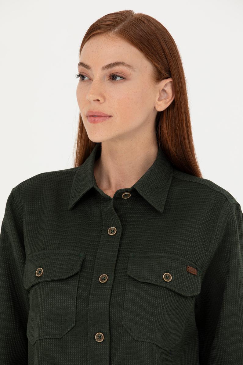 Kadın Haki Uzun Kollu Gömlek