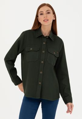 Kadın Haki Uzun Kollu Gömlek - 50271466002