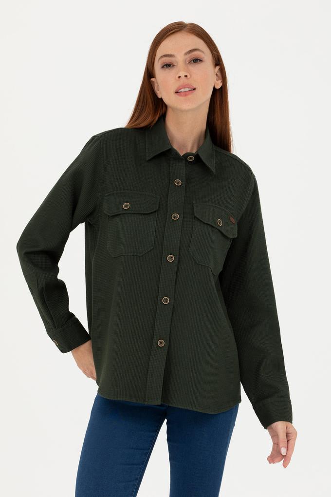 Kadın Haki Uzun Kollu Gömlek