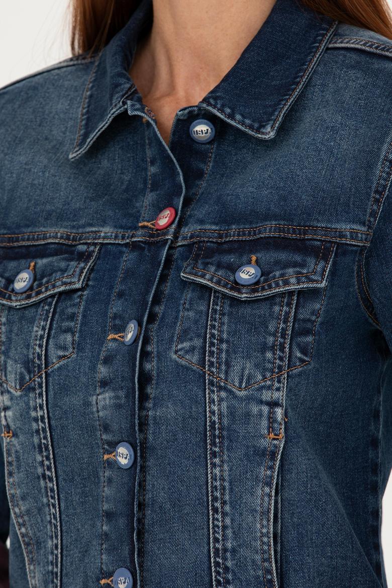 Kadın Koyu Mavi Jean Ceket - 50272260002