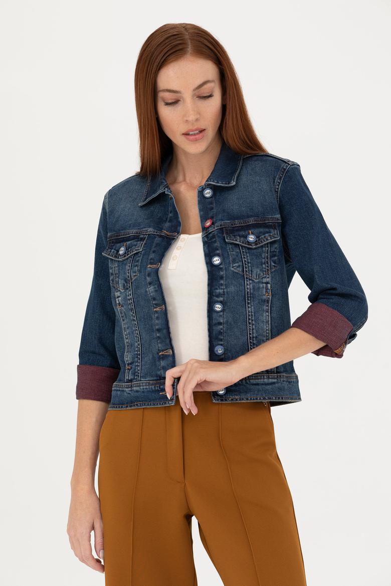 Kadın Koyu Mavi Jean Ceket - 50272260002