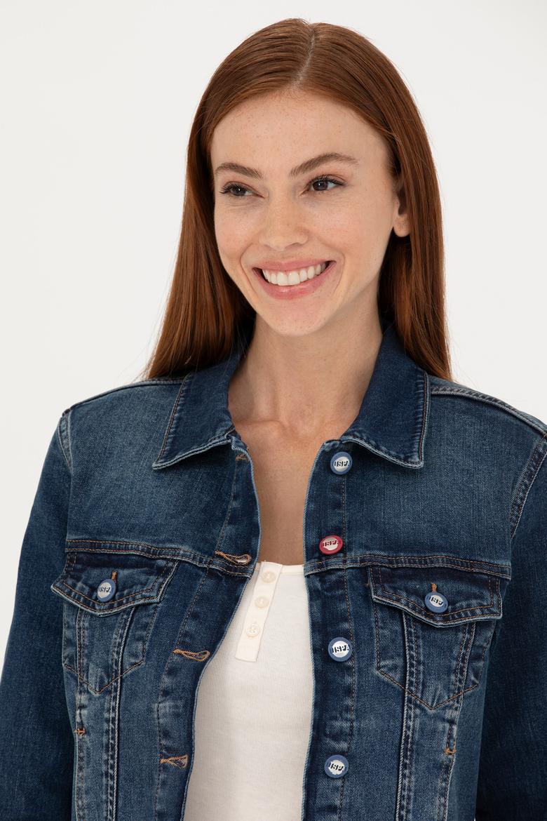 Kadın Koyu Mavi Jean Ceket - 50272260002