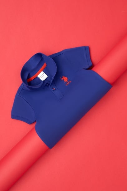Erkek Bebek Mavi Basic Polo Yaka Tişört
