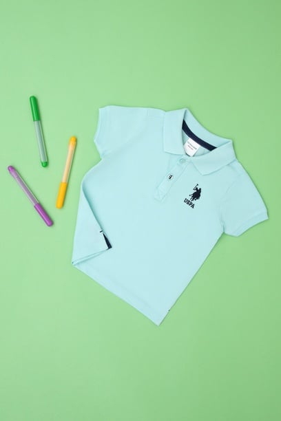 Erkek Bebek Su Yeşili Basic Polo Yaka Tişört