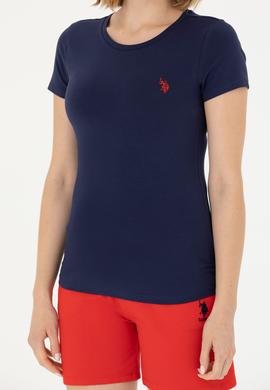 Kadın Lacivert Basic Bisiklet Yaka Tişört - 50262656013