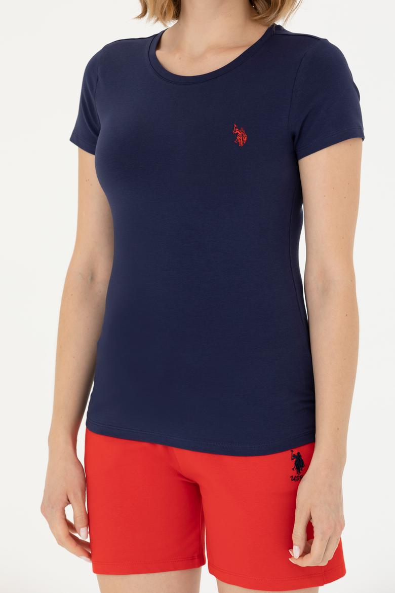 Kadın Lacivert Basic Bisiklet Yaka Tişört - 50262656013