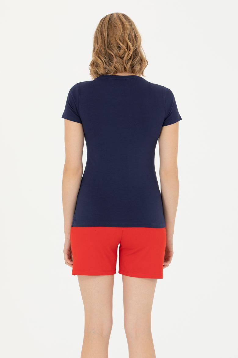 Kadın Lacivert Basic Bisiklet Yaka Tişört - 50262656013