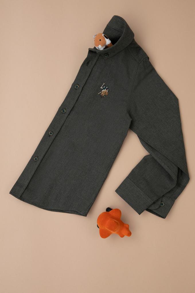 Erkek Çocuk Koyu Yeşil Uzun Kollu Gömlek