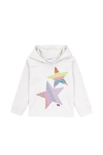 Kız Çocuk Taş Yıldız Baskılı Kapüşonlu Sweatshirt