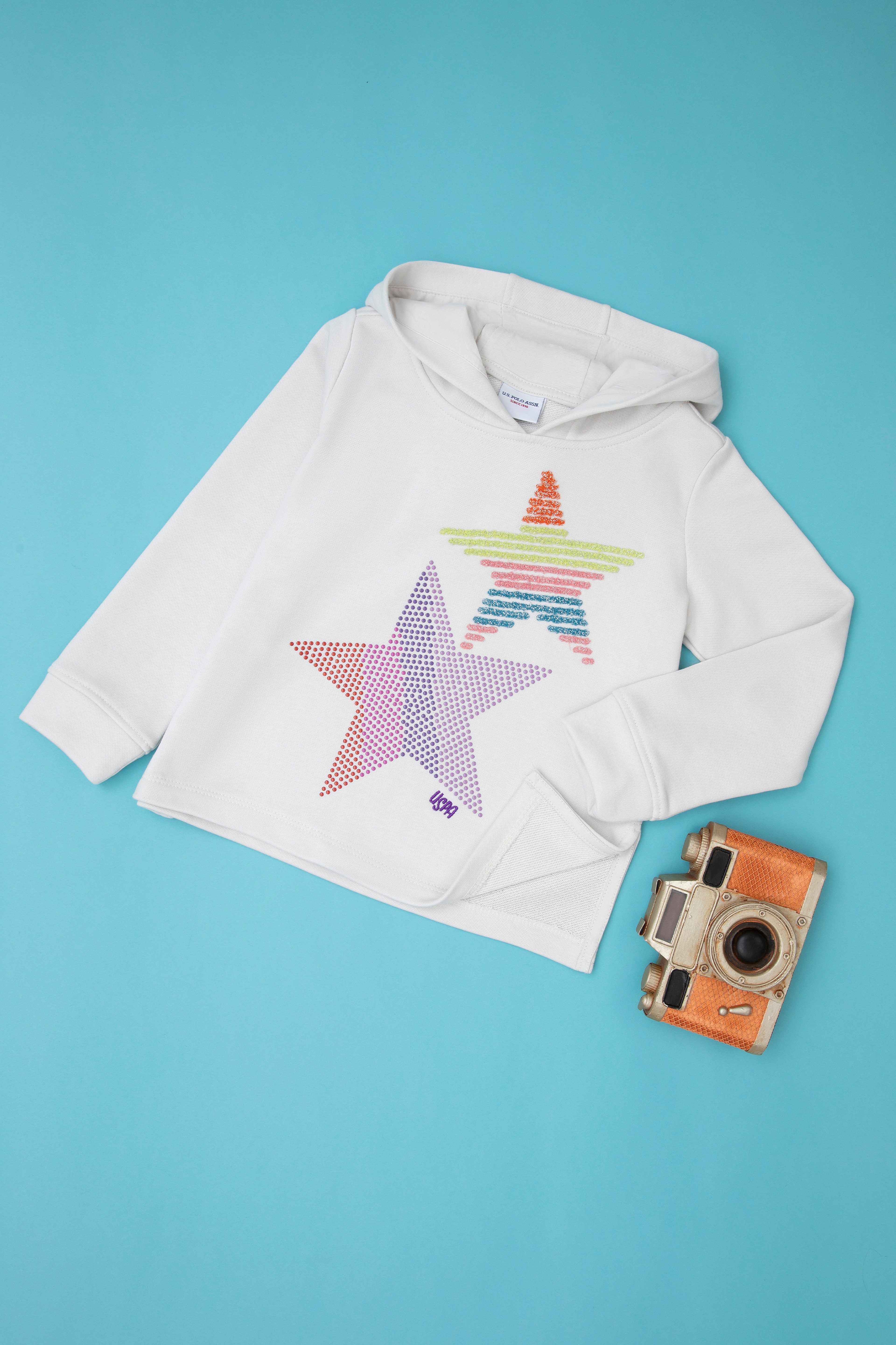 Kız Çocuk Taş Yıldız Baskılı Kapüşonlu Sweatshirt - Image 1