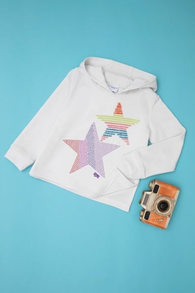 Kız Çocuk Taş Yıldız Baskılı Kapüşonlu Sweatshirt