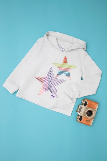 Kız Çocuk Taş Yıldız Baskılı Kapüşonlu Sweatshirt