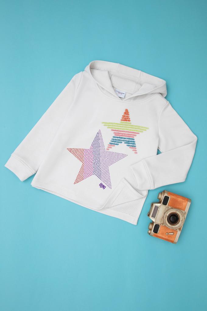 Kız Çocuk Taş Yıldız Baskılı Kapüşonlu Sweatshirt